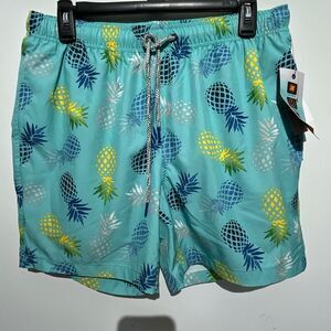 Rainforest Men's Aruba Blue Pineapple Print Swim Trunks Water Shorts Small NWT